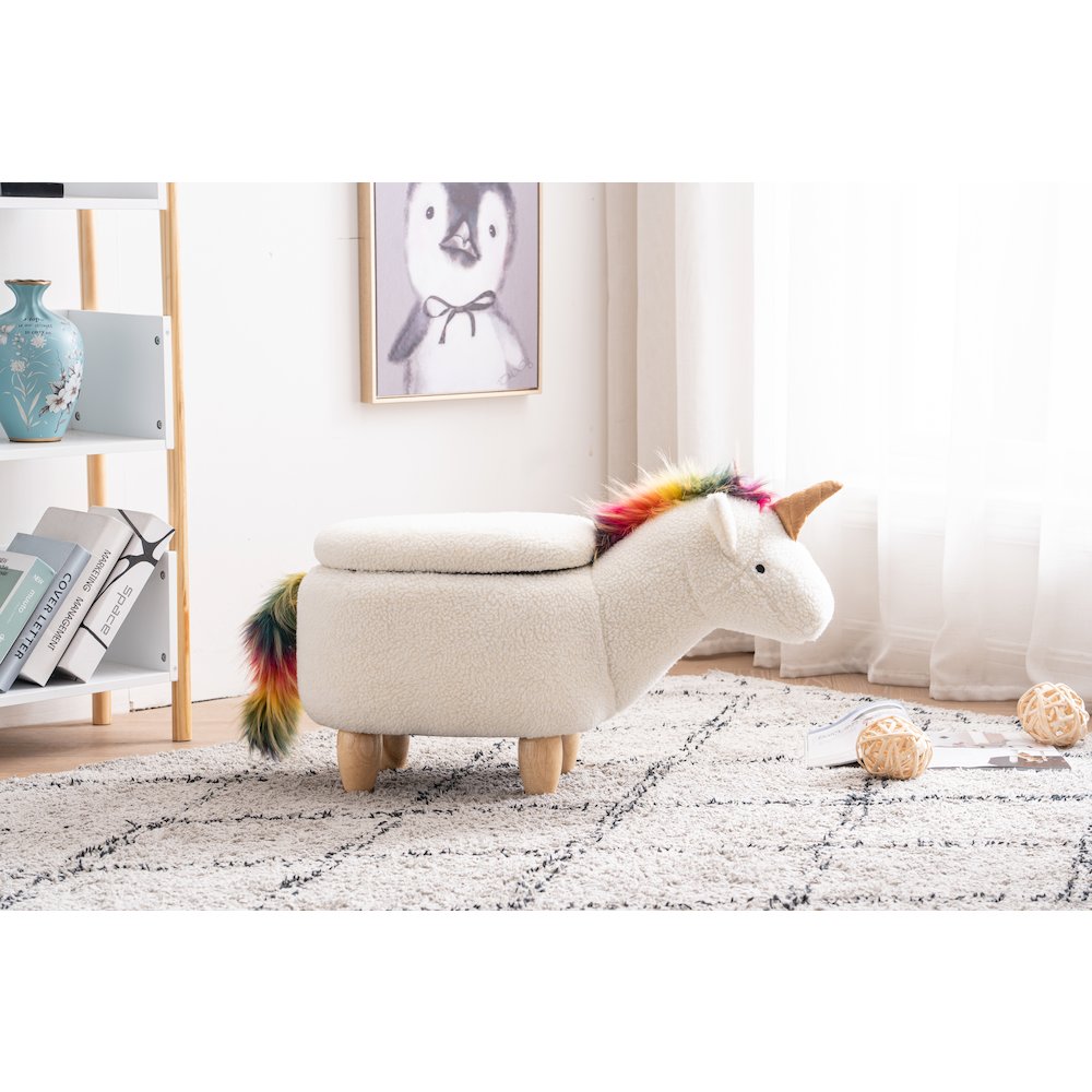 Home 2 Office Kids Unicorn Animal Storage Ottoman Stool with Wood Leg. Picture 6