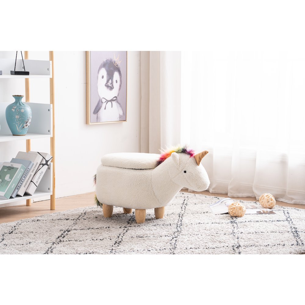 Home 2 Office Kids Unicorn Animal Storage Ottoman Stool with Wood Leg. Picture 7