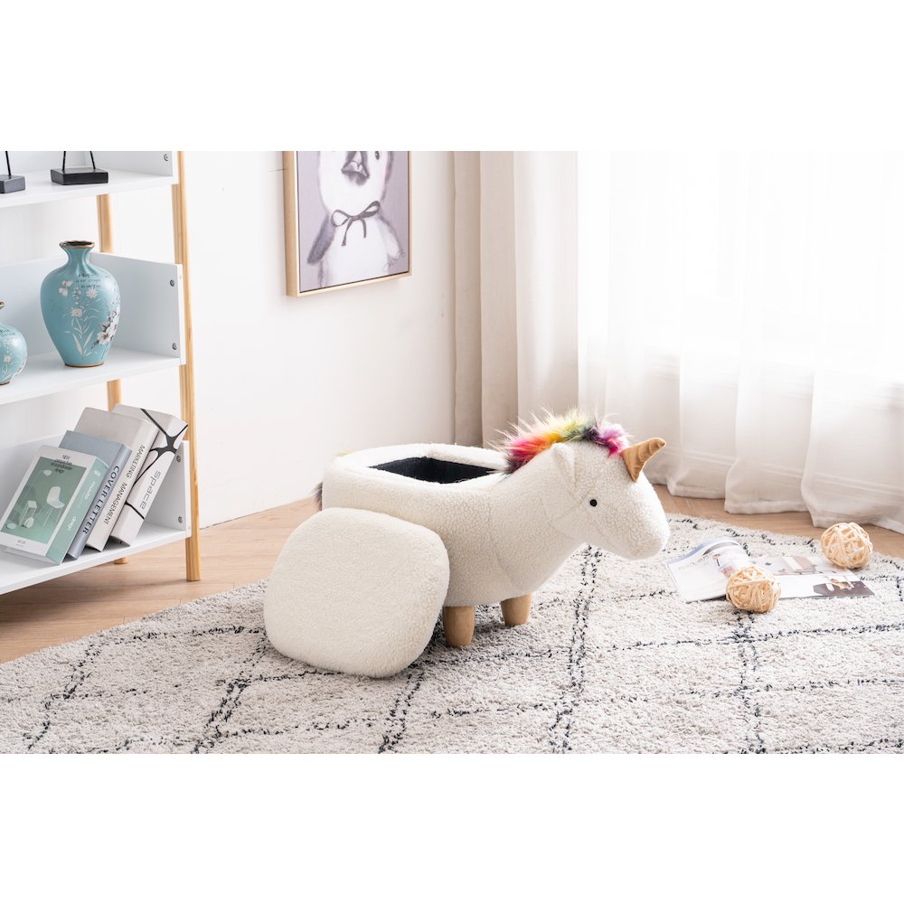 Home 2 Office Kids Unicorn Animal Storage Ottoman Stool with Wood Leg. Picture 5
