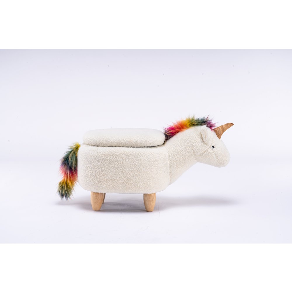 Home 2 Office Kids Unicorn Animal Storage Ottoman Stool with Wood Leg. Picture 9