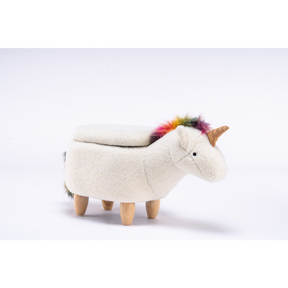 Home 2 Office Kids Unicorn Animal Storage Ottoman Stool with Wood Leg. Picture 1