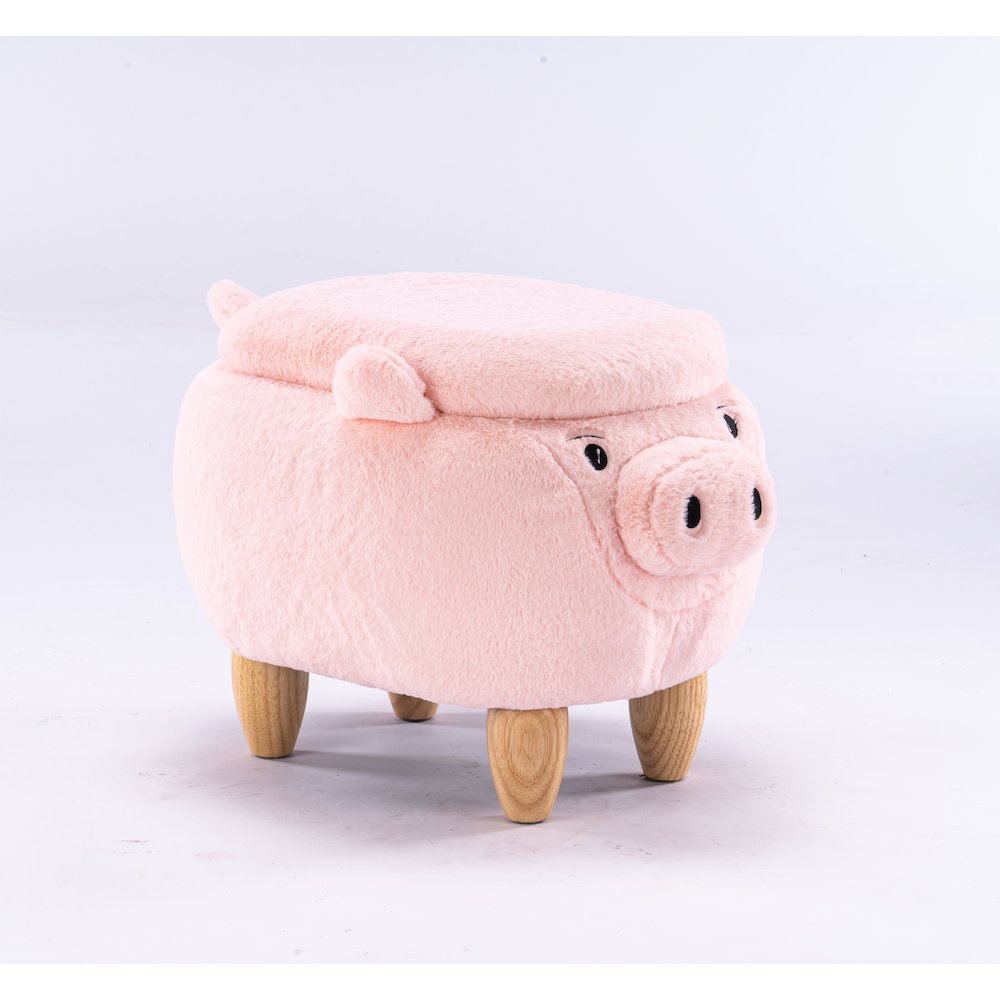 Home 2 Office Kids Pig Animal Sorage Ottoman Stool with Wood Leg. Picture 6
