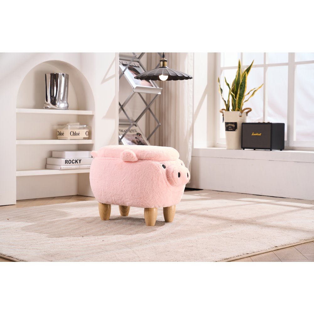 Home 2 Office Kids Pig Animal Sorage Ottoman Stool with Wood Leg. Picture 7
