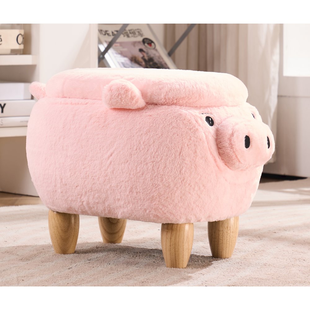 Home 2 Office Kids Pig Animal Sorage Ottoman Stool with Wood Leg. Picture 5