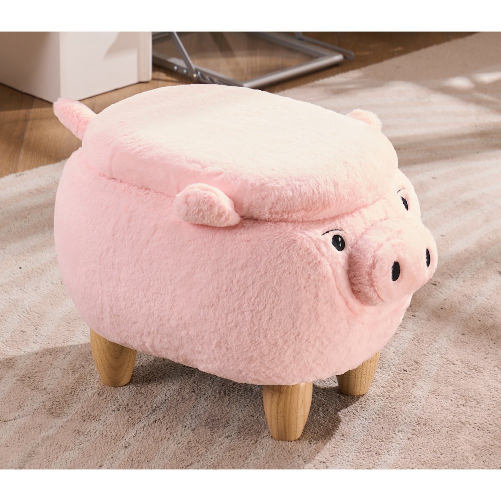 Home 2 Office Kids Pig Animal Sorage Ottoman Stool with Wood Leg. Picture 8