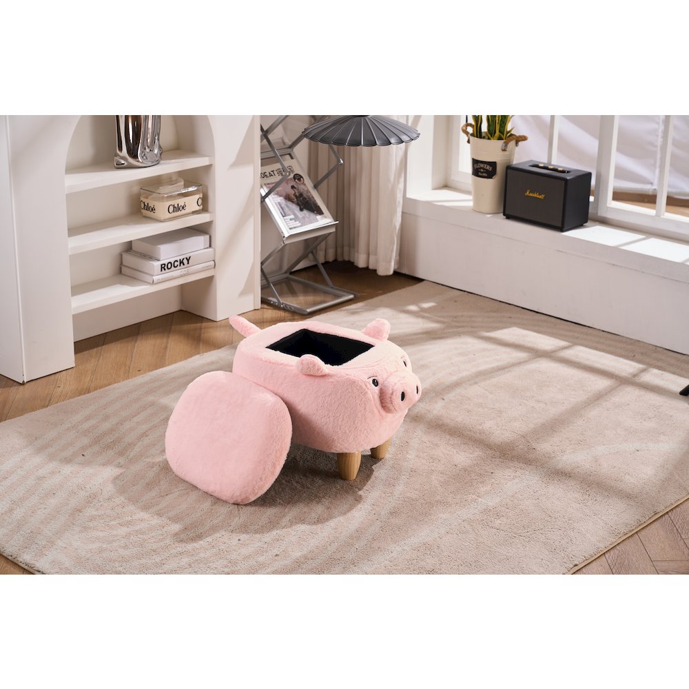 Home 2 Office Kids Pig Animal Sorage Ottoman Stool with Wood Leg. Picture 9