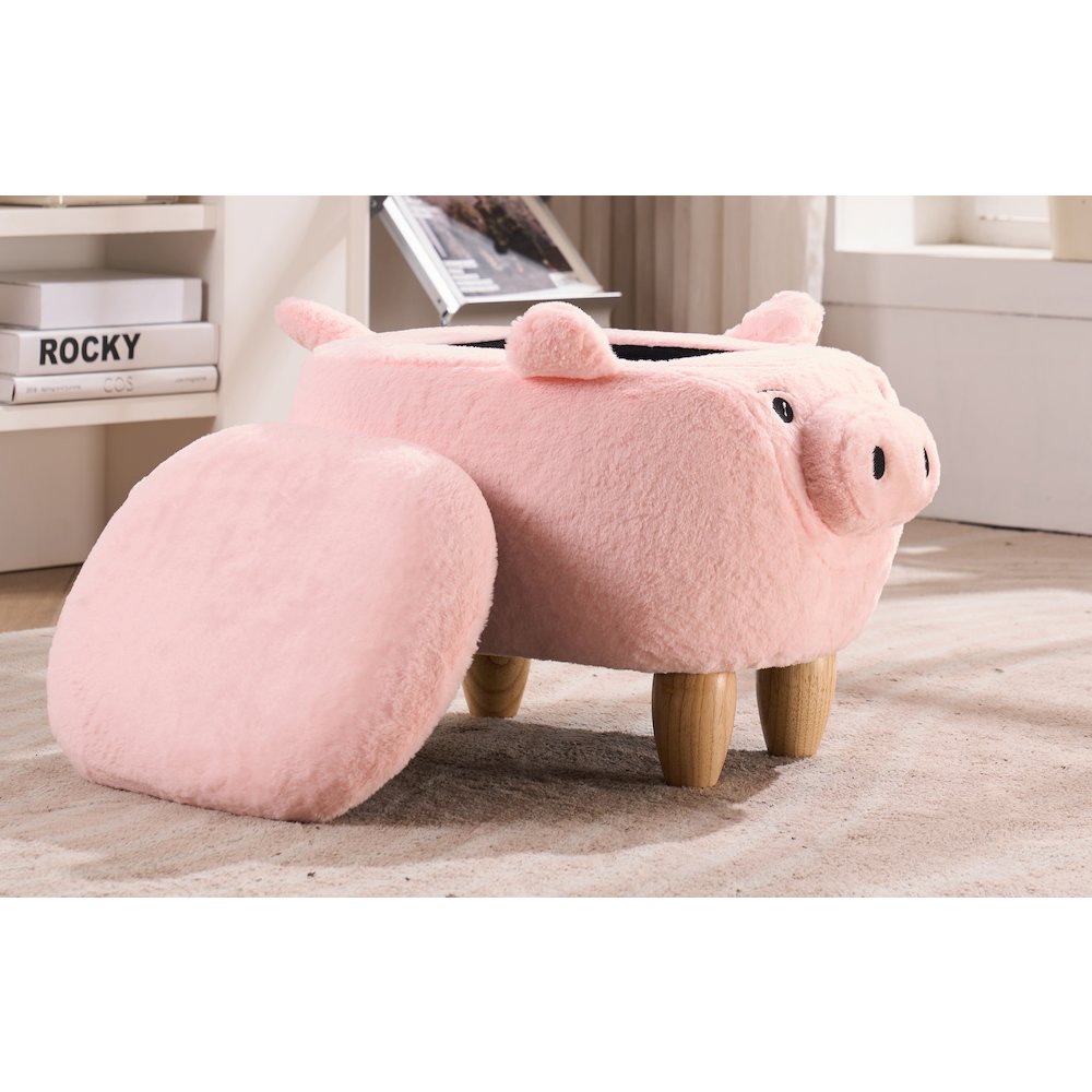 Home 2 Office Kids Pig Animal Sorage Ottoman Stool with Wood Leg. Picture 10