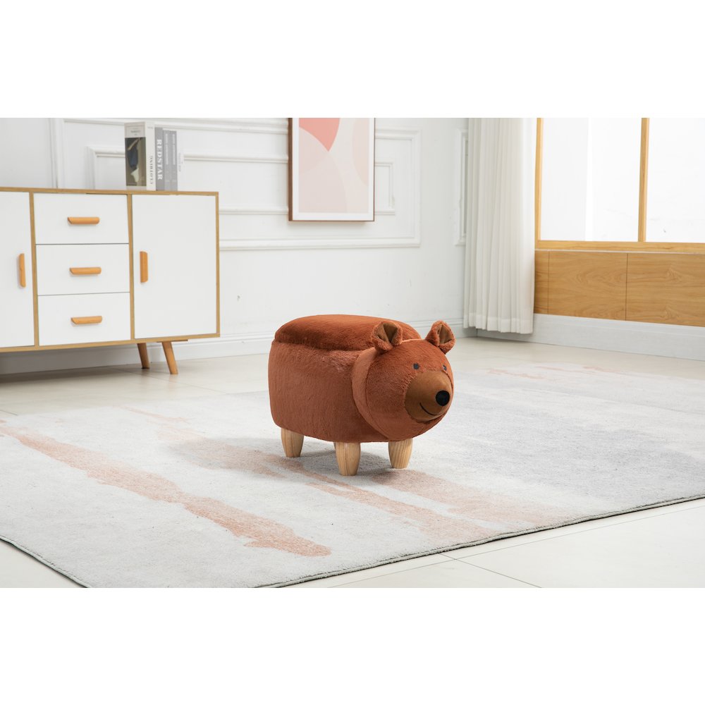 Home 2 Office Kids Brown Bear Animal Sorage Ottoman Stool with Wood Legs. Picture 6