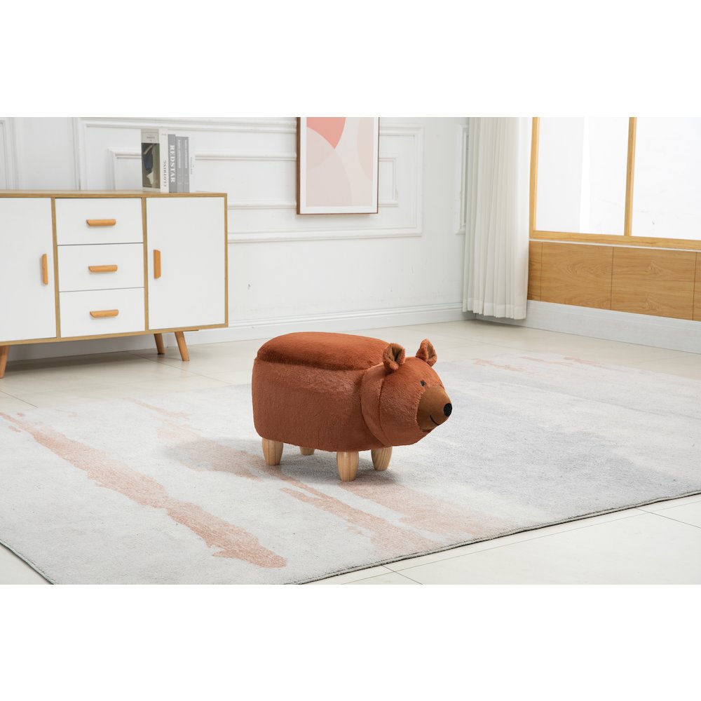 Home 2 Office Kids Brown Bear Animal Sorage Ottoman Stool with Wood Legs. Picture 7