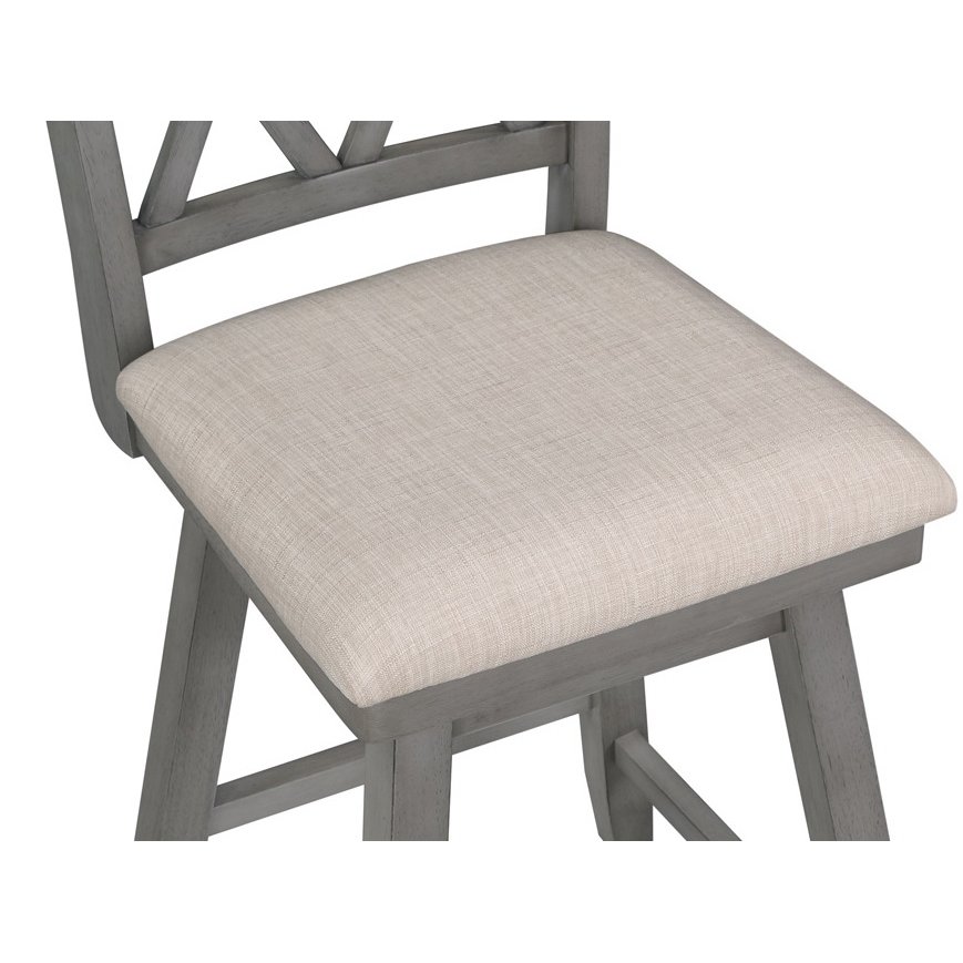 Brookline 37.5 in. Gray High Back Wood Swivel Bar Stool with Fabric Seat. Picture 6