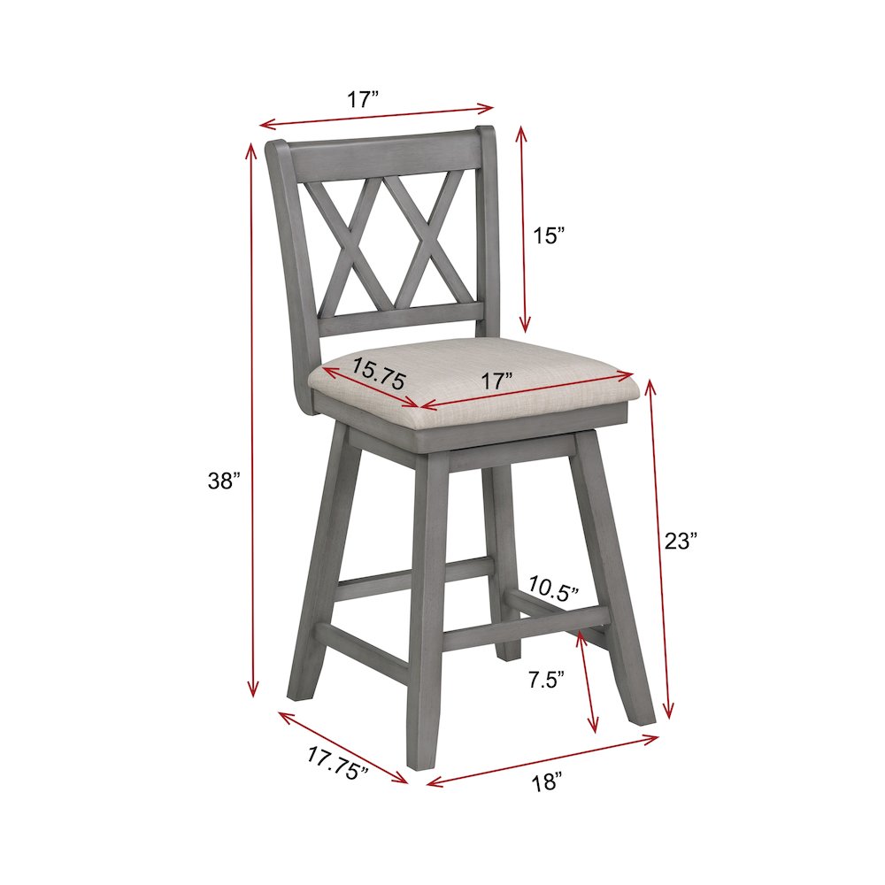 Brookline 37.5 in. Gray High Back Wood Swivel Bar Stool with Fabric Seat. Picture 7