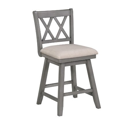 Brookline 37.5 in. Gray High Back Wood Swivel Bar Stool with Fabric Seat. Picture 8