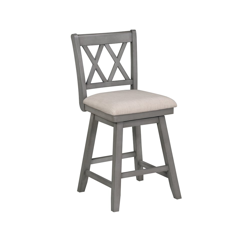 Brookline 37.5 in. Gray High Back Wood Swivel Bar Stool with Fabric Seat. Picture 1
