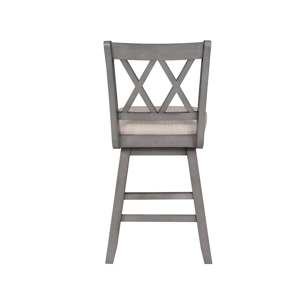 Brookline 37.5 in. Gray High Back Wood Swivel Bar Stool with Fabric Seat. Picture 2