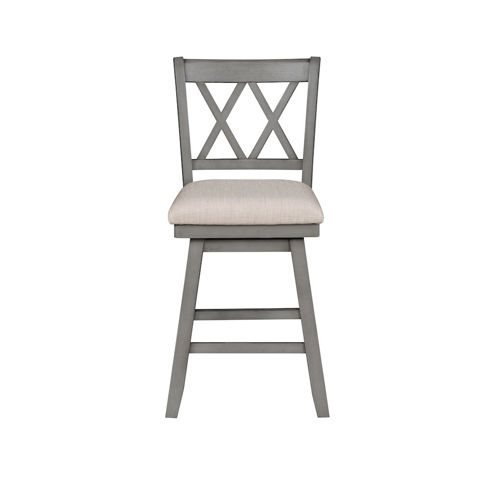 Brookline 37.5 in. Gray High Back Wood Swivel Bar Stool with Fabric Seat. Picture 3