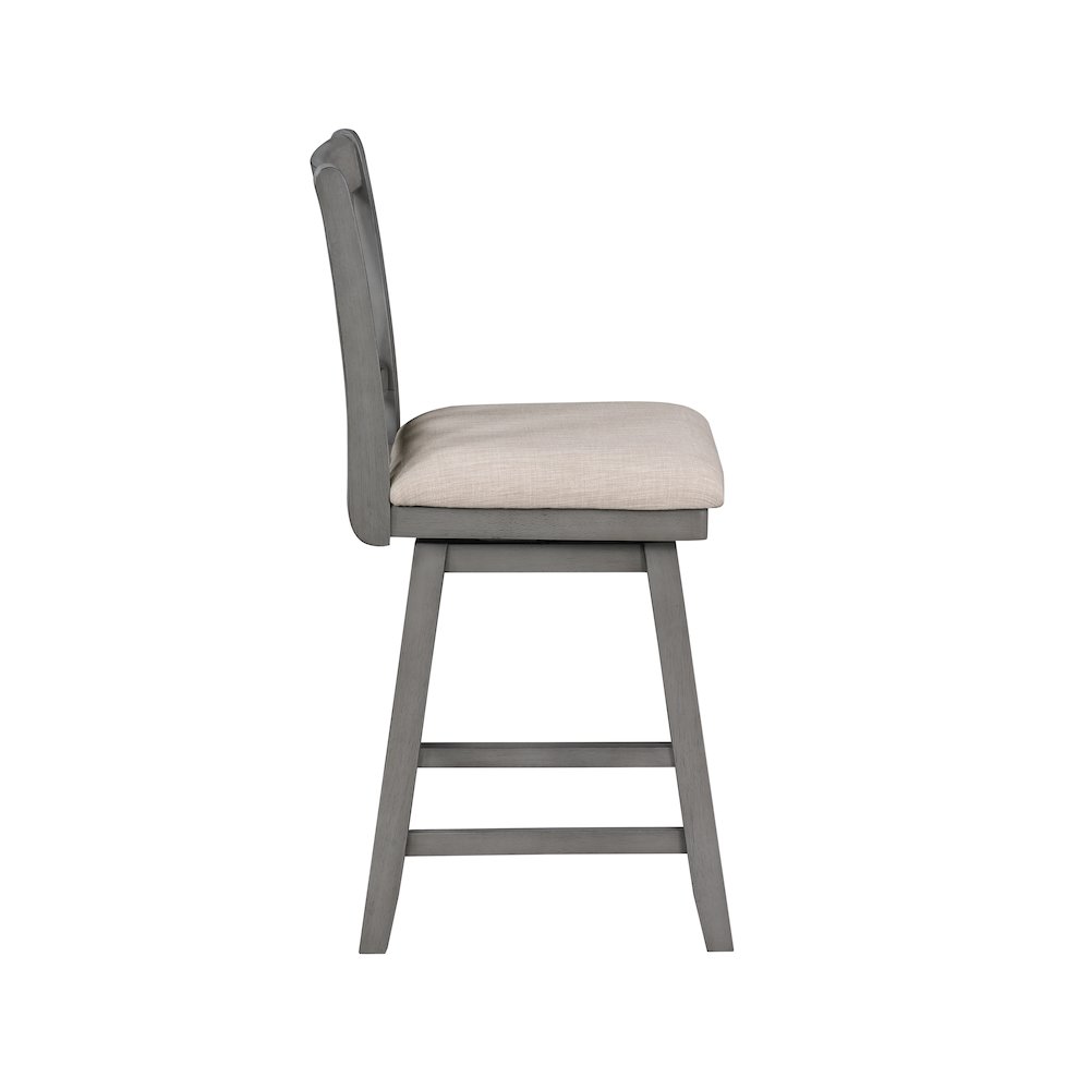 Brookline 37.5 in. Gray High Back Wood Swivel Bar Stool with Fabric Seat. Picture 5
