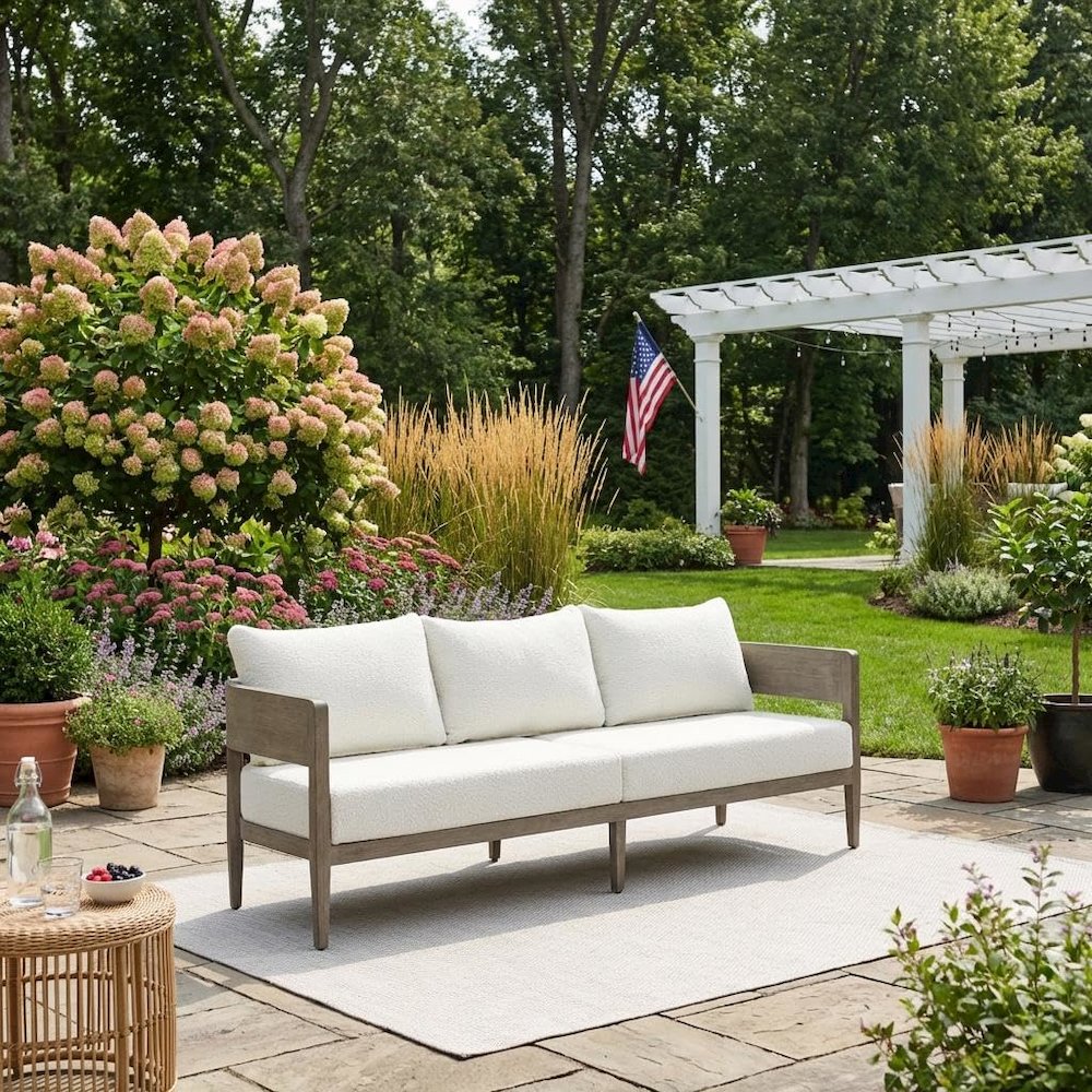 Beige Outdoor Sofa, 3-Seat Patio Couch With Aluminum Frame Design. Picture 3