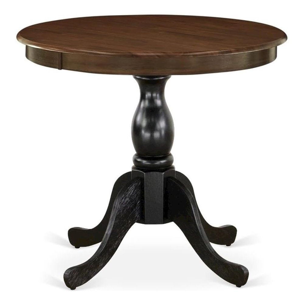 East West Furniture Kitchen Table - Walnut Table Top and Black Pedestal Leg Finish. Picture 1
