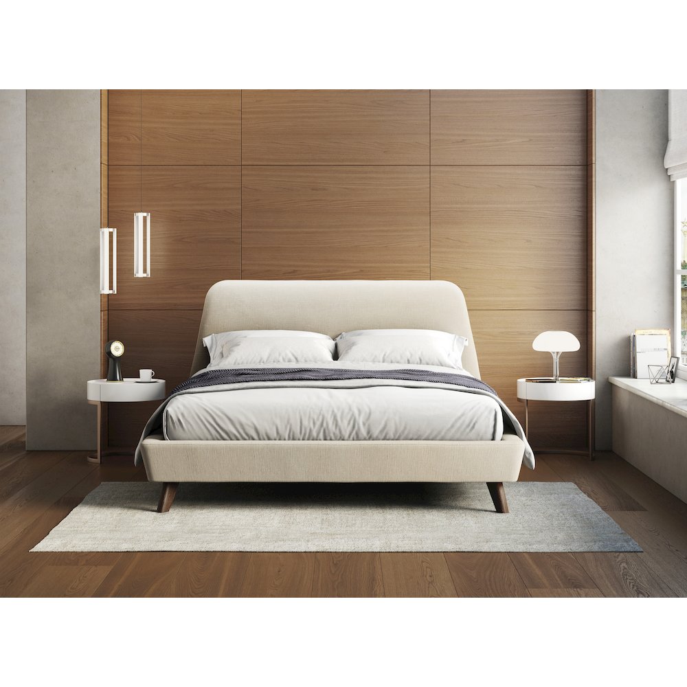 Henry Wood and Fabric Upholstered Queen Platform Bed in Beige. Picture 3
