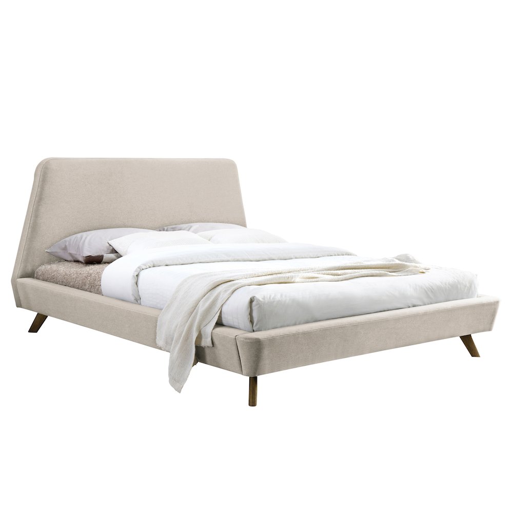 Henry Wood and Fabric Upholstered Queen Platform Bed in Beige. Picture 7