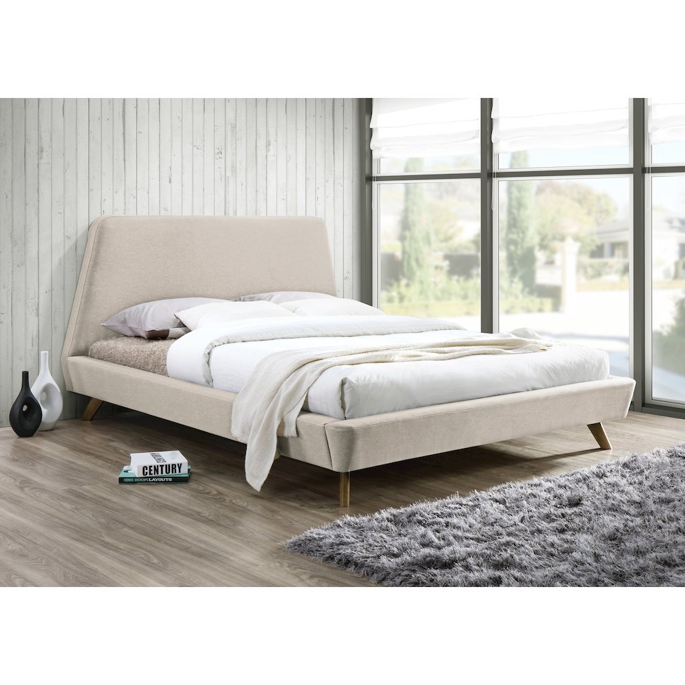 Henry Wood and Fabric Upholstered Queen Platform Bed in Beige. Picture 2