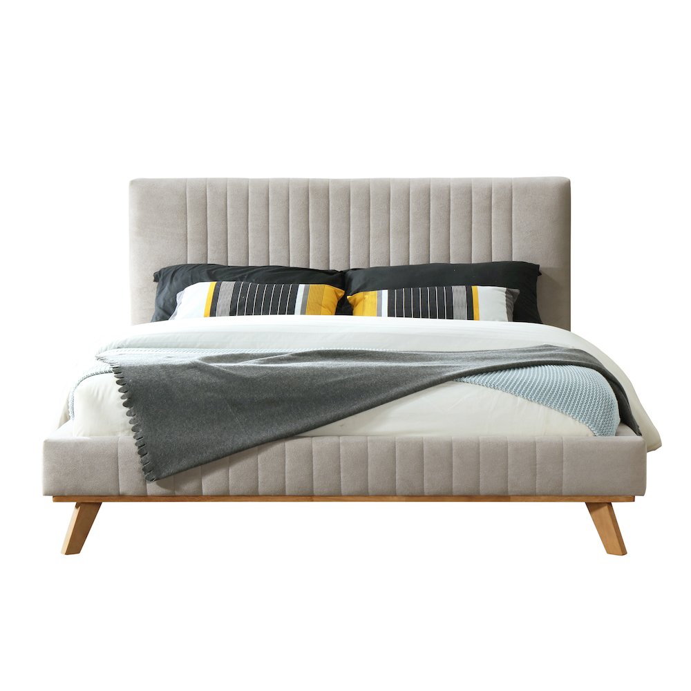 Sven Wood and Fabric Upholstered Queen Platform Bed in Taupe Gray. Picture 2