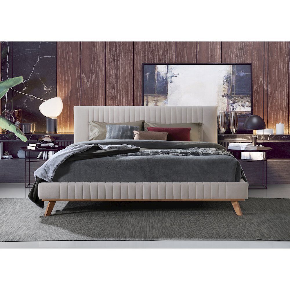 Sven Wood and Fabric Upholstered King Platform Bed in Taupe Gray. Picture 3