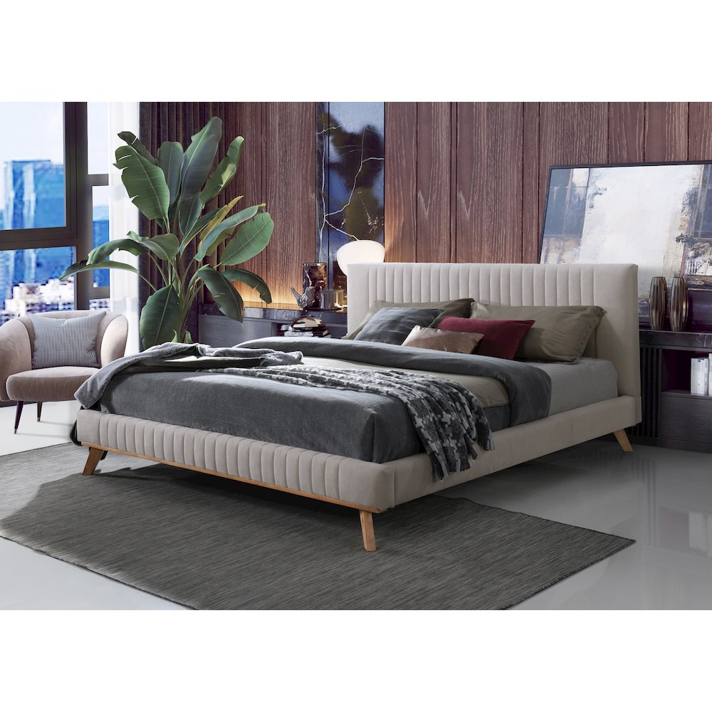 Sven Wood and Fabric Upholstered King Platform Bed in Taupe Gray. Picture 4