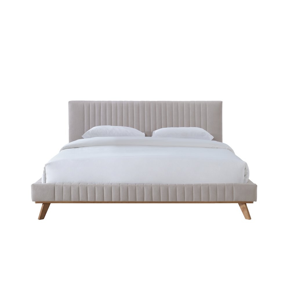 Sven Wood and Fabric Upholstered King Platform Bed in Taupe Gray. Picture 2