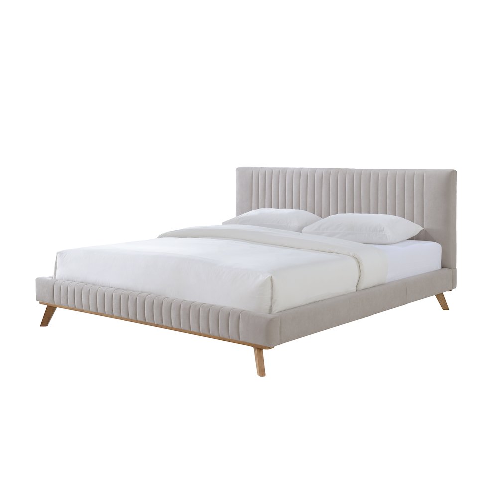 Sven Wood and Fabric Upholstered King Platform Bed in Taupe Gray. Picture 1