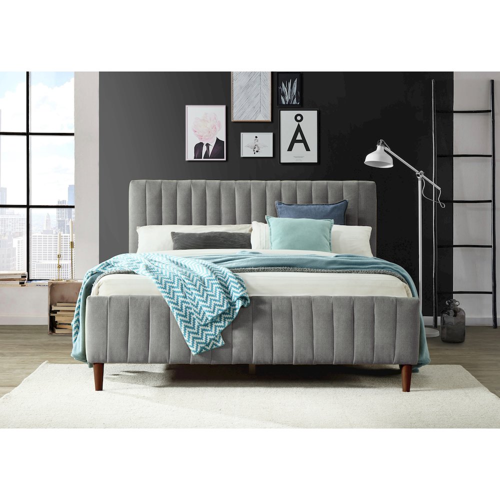 Spencer Wood/Fabric Upholstered Queen Platform Bed in Gray. Picture 2