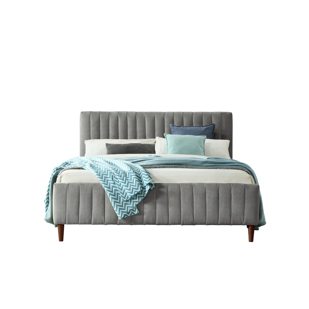Spencer Wood/Fabric Upholstered Queen Platform Bed in Gray. Picture 1