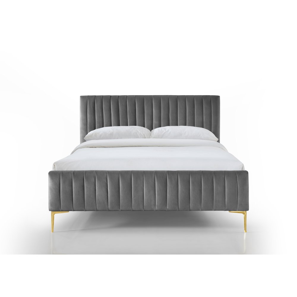 Julia Wood and Fabric Upholstered Queen Platform Bed in Charcoal. Picture 3