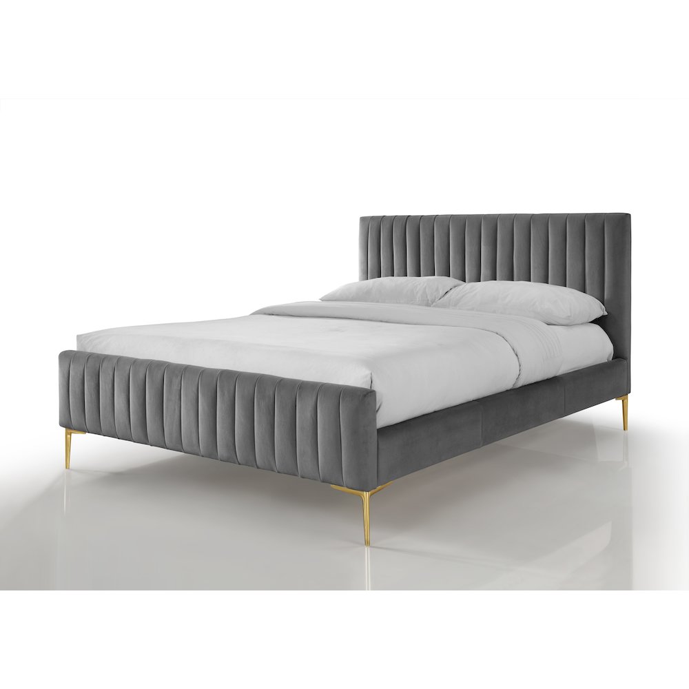 Julia Wood and Fabric Upholstered Queen Platform Bed in Charcoal. Picture 2