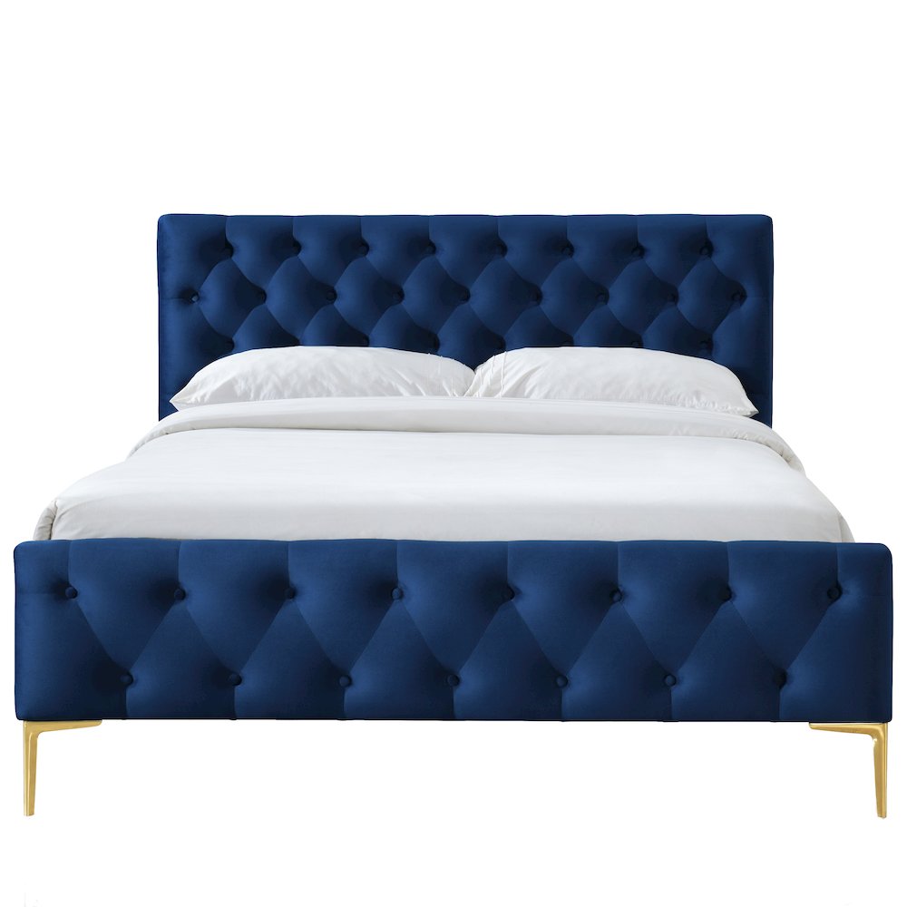 France Wood and Fabric Upholstered Queen Platform Bed in Blue. Picture 1