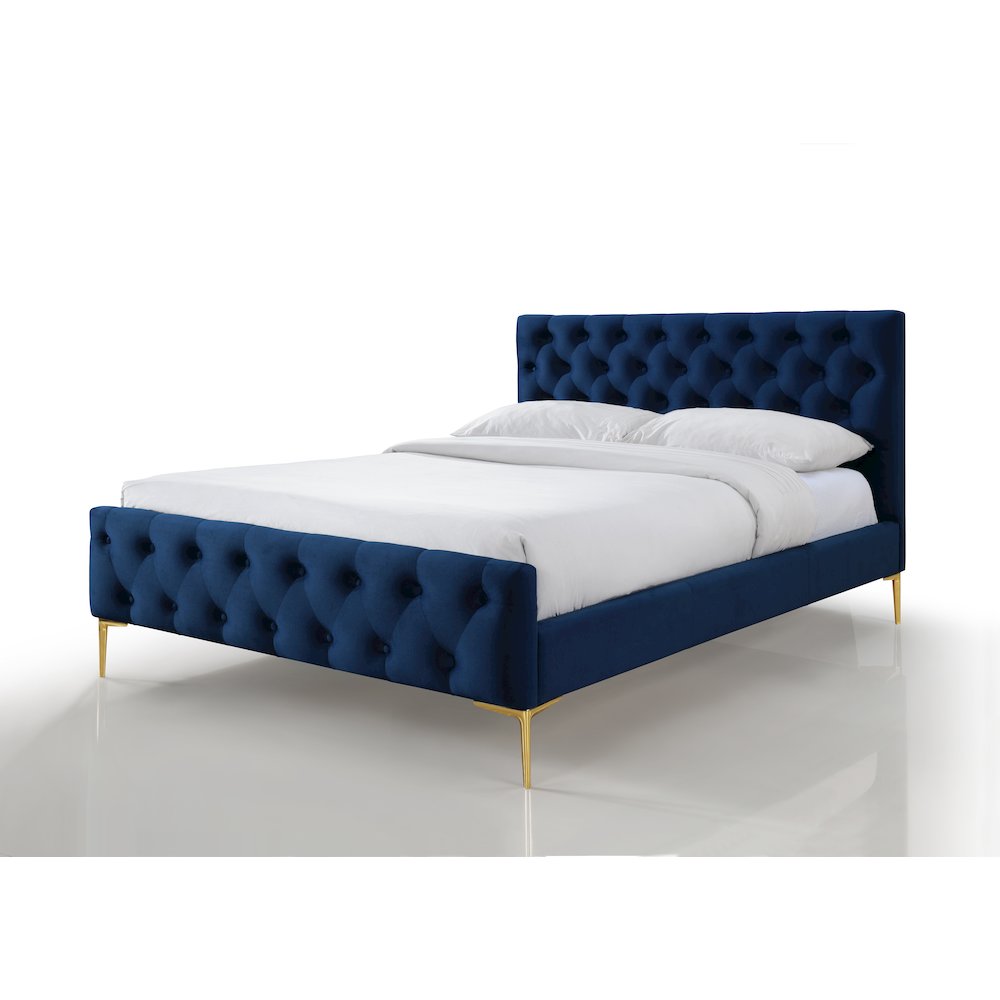 France Wood and Fabric Upholstered Queen Platform Bed in Blue. Picture 2