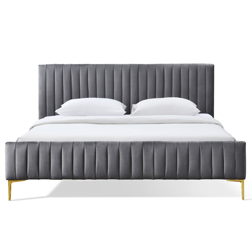 Julia Upholstered Contemporary Fabric King Platform Bed in Charcoal. Picture 2