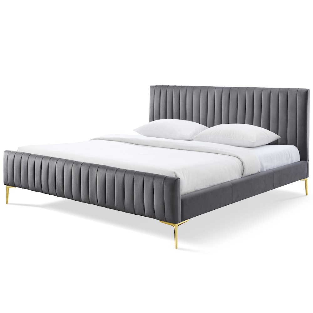 Julia Upholstered Contemporary Fabric King Platform Bed in Charcoal. Picture 1