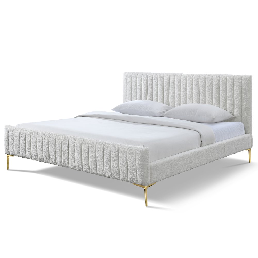 Julia Upholstered Modern Fabric King Platform Bed in White Boucle. Picture 1
