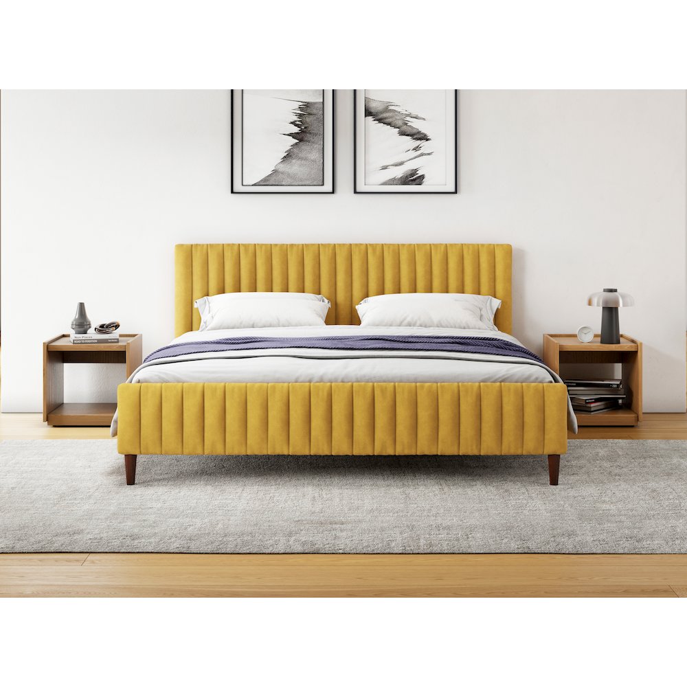 Spencer Wood/Fabric Upholstered King Platform Bed in Mustard. Picture 1