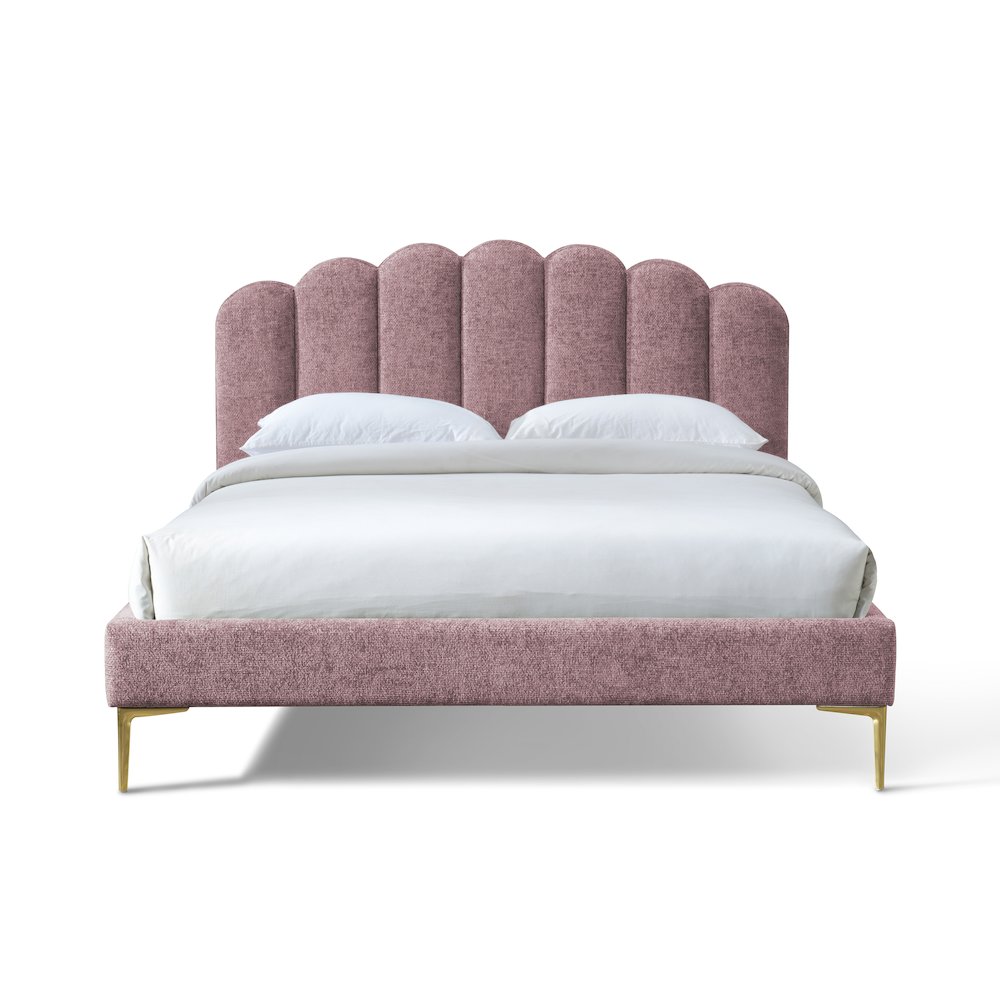 Bella Modern Fabric Upholstered Queen Platform Bed in Ash Rose Pink. Picture 1