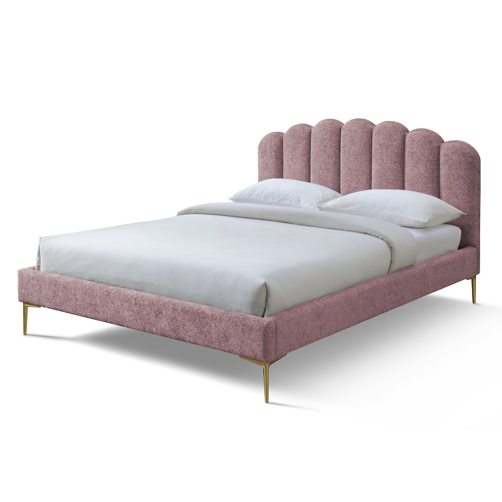 Bella Modern Fabric Upholstered Queen Platform Bed in Ash Rose Pink. Picture 2