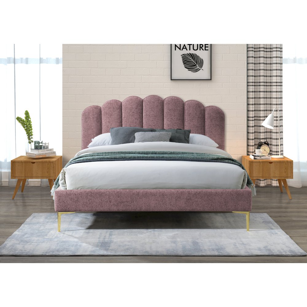 Bella Modern Fabric Upholstered Queen Platform Bed in Ash Rose Pink. Picture 3