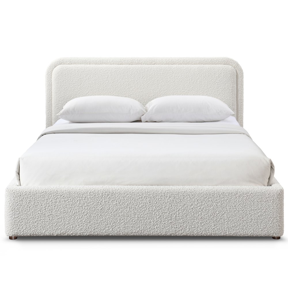 Chloe Upholstered Platform Queen Bed in White Boucle Fabric. Picture 1