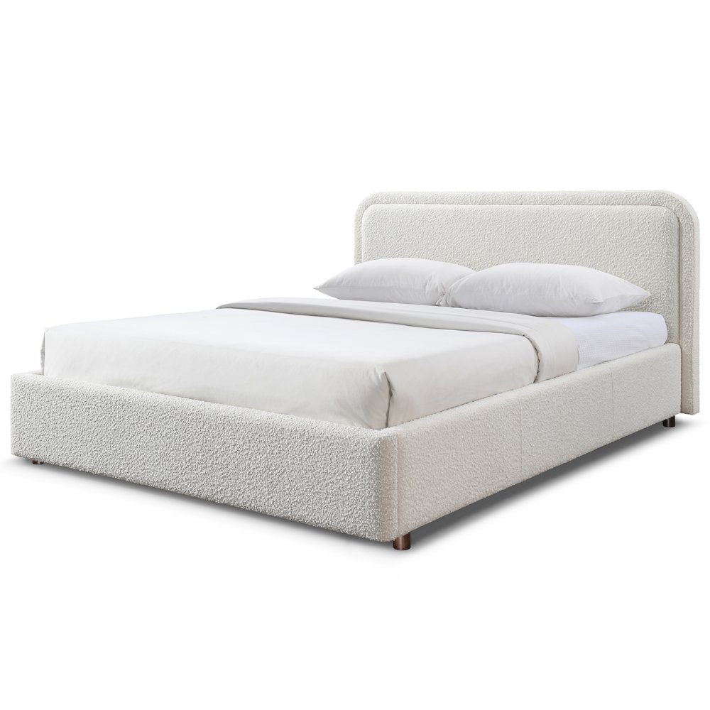 Chloe Upholstered Platform Queen Bed in White Boucle Fabric. Picture 2