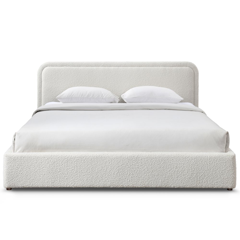 Upholstered Platform King Bed in White Boucle Fabric. Picture 1