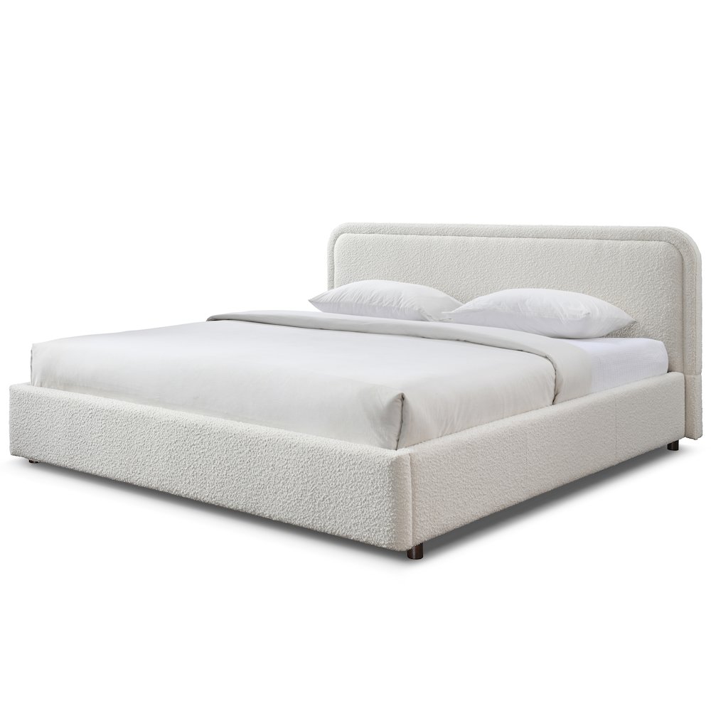Upholstered Platform King Bed in White Boucle Fabric. Picture 2