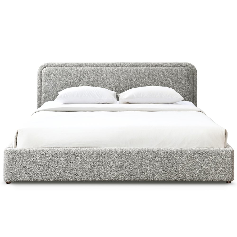 Chloe Upholstered Platform King Bed in Gray Boucle Fabric. Picture 1