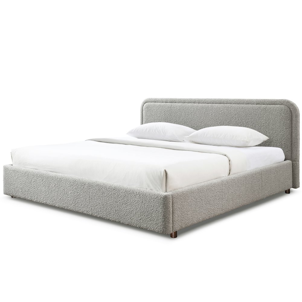 Chloe Upholstered Platform King Bed in Gray Boucle Fabric. Picture 2