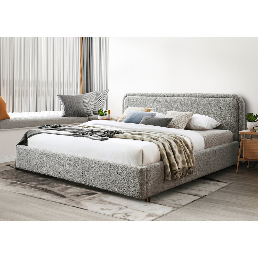 Chloe Upholstered Platform King Bed in Gray Boucle Fabric. Picture 8